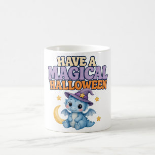Whimsical Moon and Witch Dragon Halloween Coffee Mug