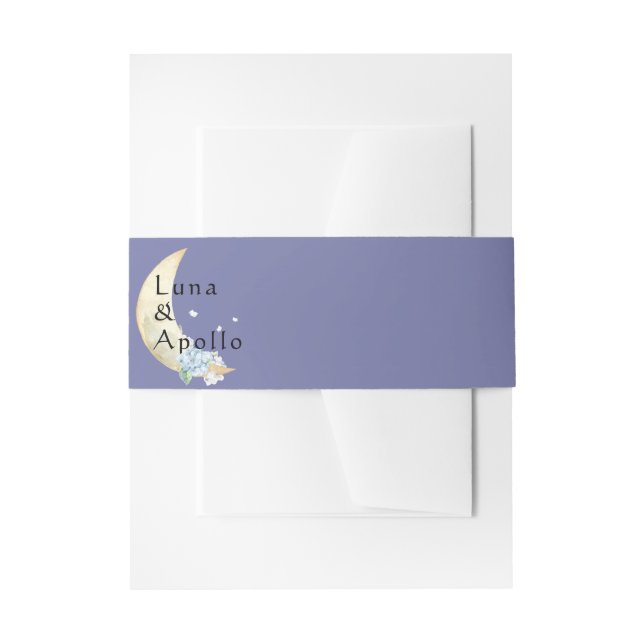 Whimsical Moon Dark Purple Wedding Invitation Belly Band (Front Example)