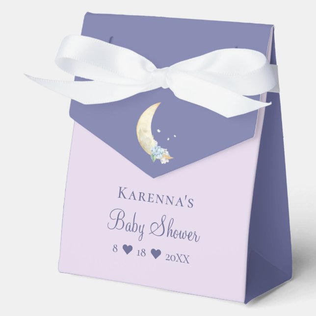 Whimsical Moon Lavender Purple Baby Shower Favor Boxes (Front)