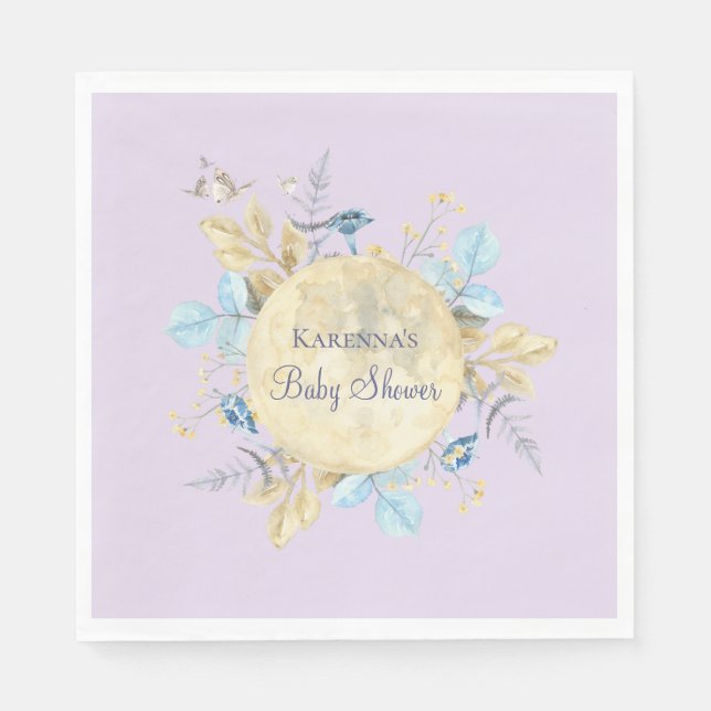 Whimsical Moon Lavender Purple Baby Shower Napkins (Front)