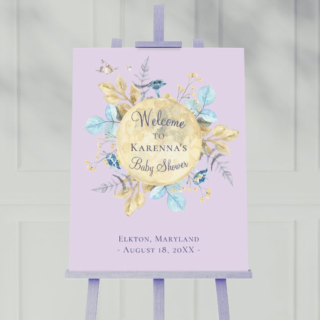 Whimsical Moon Lavender Purple Baby Shower Welcome Foam Board (Creator Uploaded)