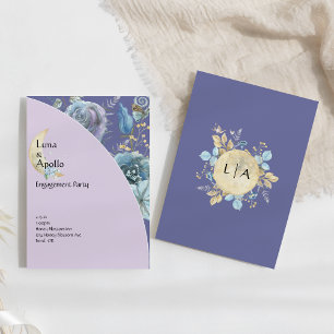 Whimsical Moon Purple Engagement Party Invitation
