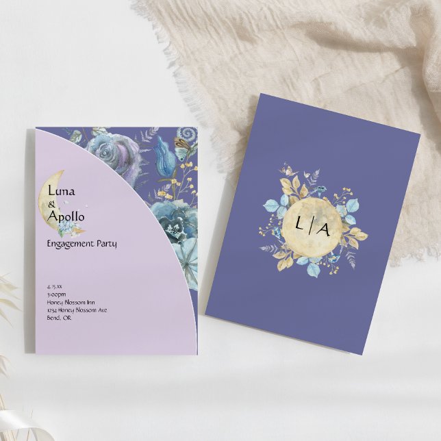 Whimsical Moon Purple Engagement Party Invitation (Creator Uploaded)