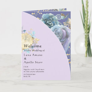 Whimsical Moon Purple Folded Wedding Program