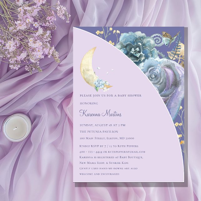 Whimsical Moon Purple Gender Neutral Baby Shower Invitation (Creator Uploaded)