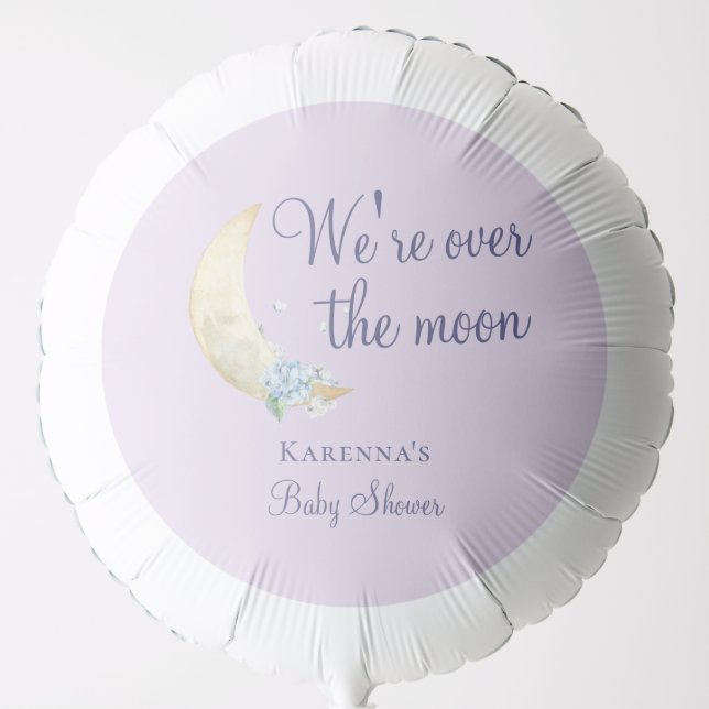 Whimsical Moon Purple Over The Moon Baby Shower Balloon (Front)