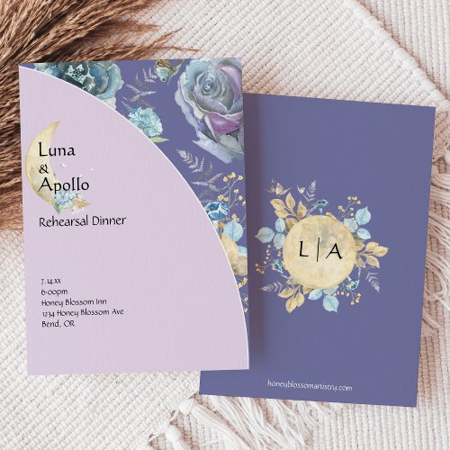 Whimsical Moon Purple Rehearsal Dinner Invitation