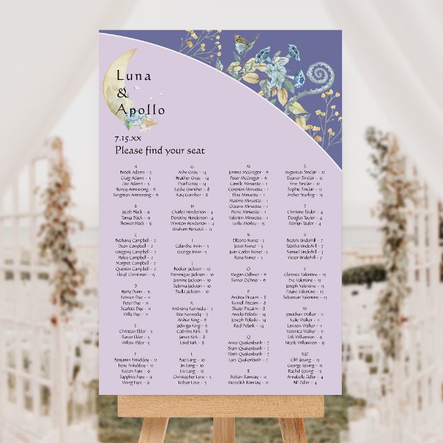 Whimsical Moon Purple Wedding Seating Chart Sign (Creator Uploaded)