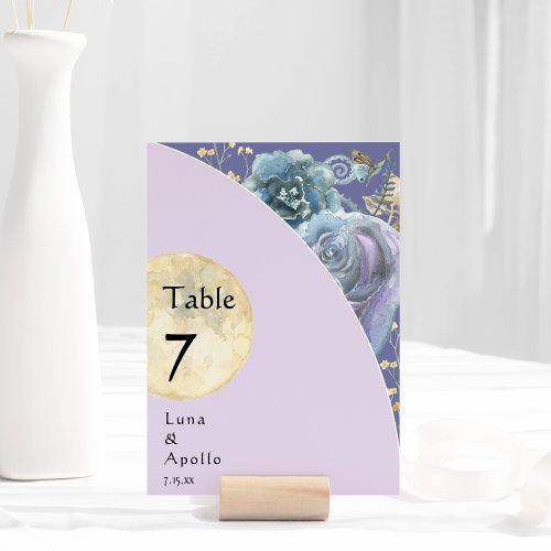 Whimsical Moon Purple Wedding Table Number Card