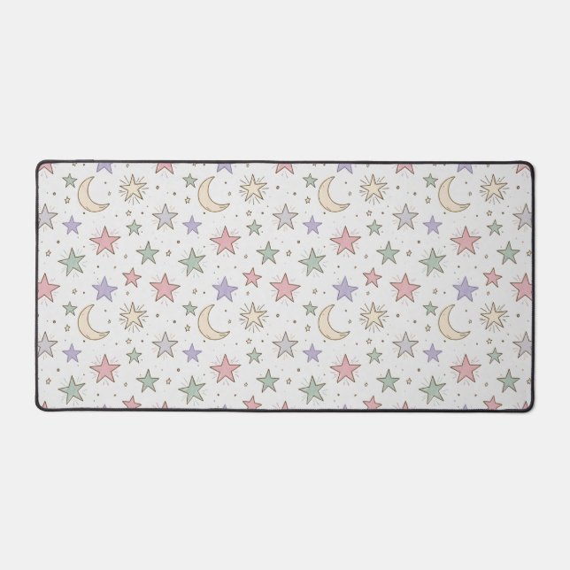 Whimsical Moon Star Pattern Desk Mat (Front)