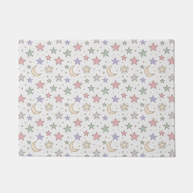 Whimsical Moon Star Pattern Doormat (Front)