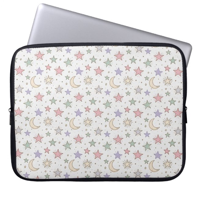 Whimsical Moon Star Pattern Laptop Sleeve (Front)