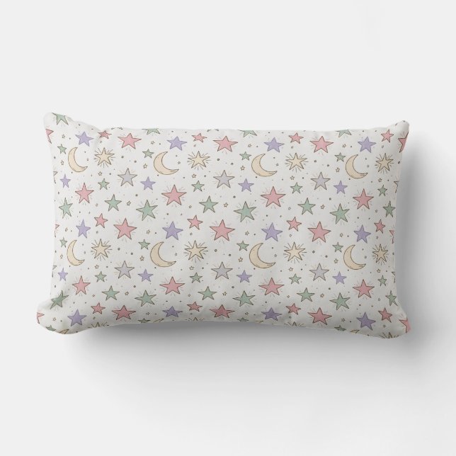 Whimsical Moon Star Pattern Lumbar Pillow (Front)