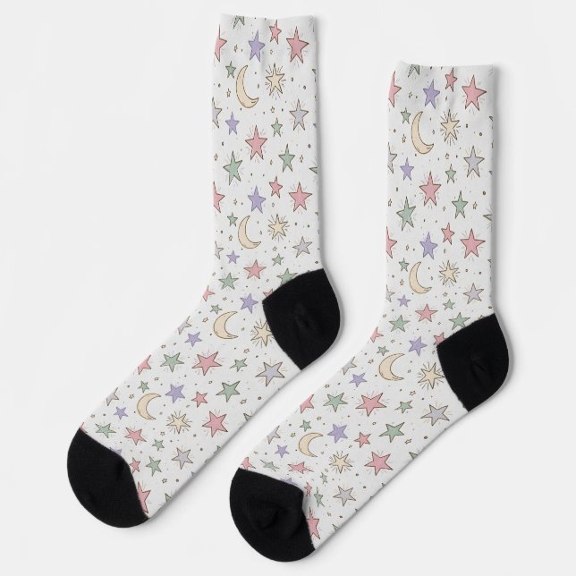 Whimsical Moon Star Pattern Socks (Left)