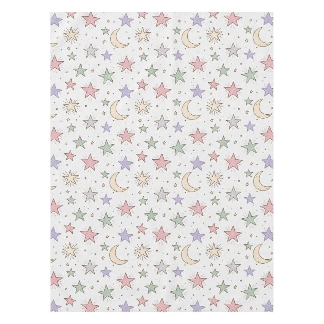 Whimsical Moon Star Pattern Tablecloth (Front)