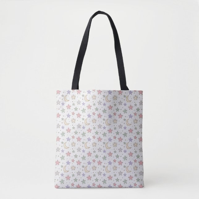 Whimsical Moon Star Pattern Tote Bag (Front)