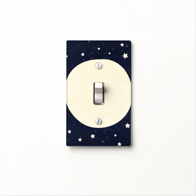 Whimsical Moon & Stars Celestial Nursery Bedroom Light Switch Cover (In Situ)