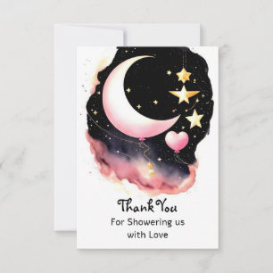 Whimsical Moon & Stars Watercolor Baby Shower Thank You Card