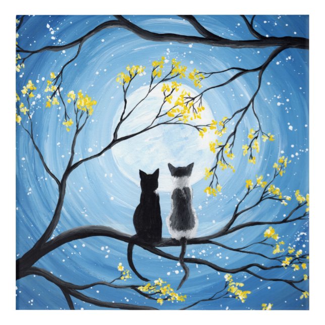 Whimsical Moon with Cats Acrylic Print (Front)