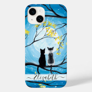Whimsical Moon with Cats Add Name Case-Mate iPhone 14 Case