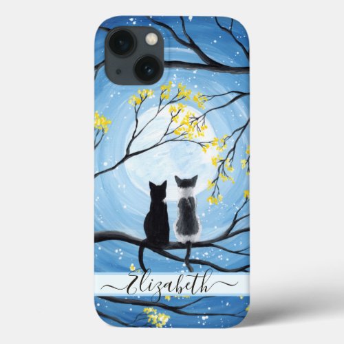 Whimsical Moon with Cats Add Name iPhone 13 Case