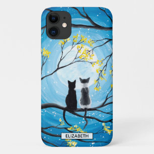 Whimsical Moon with Cats Add Name iPhone 11 Case