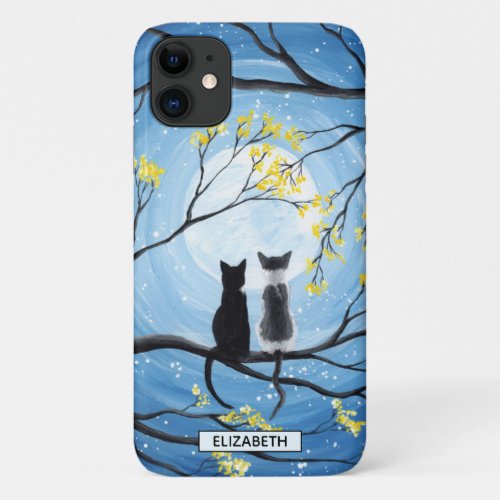 Whimsical Moon with Cats  Add Name iPhone 11 Case