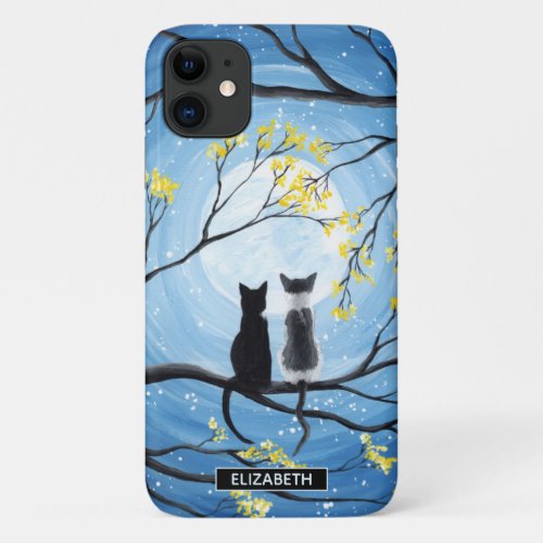 Whimsical Moon with Cats  Add Your Name iPhone 11 Case