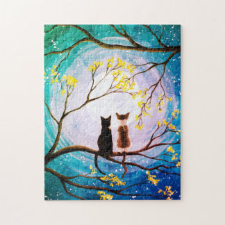 Whimsical Moon with Cats Art Jigsaw Puzzle