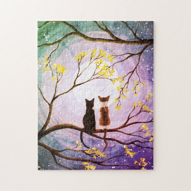 Whimsical Moon with Cats Art Jigsaw Puzzle (Vertical)