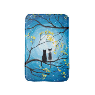 Whimsical Moon with Cats Bathroom Mat