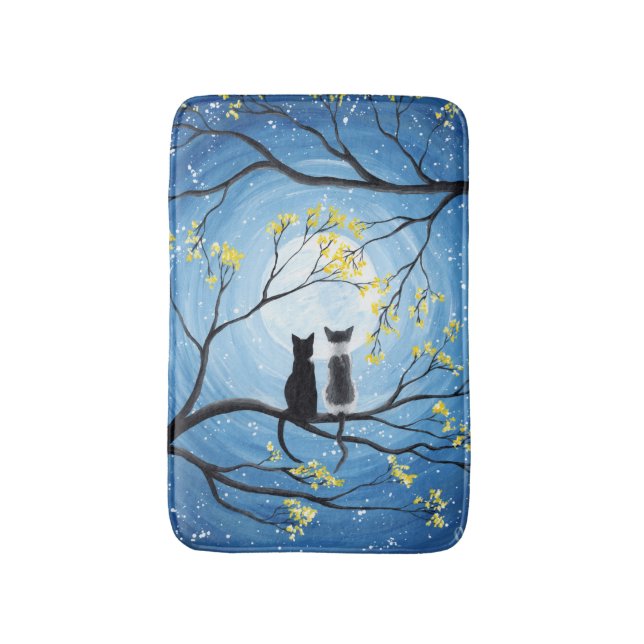 Whimsical Moon with Cats Bathroom Mat (Front Vertical)