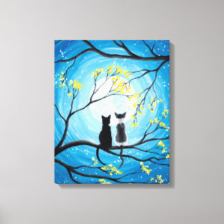 Whimsical Moon with Cats Canvas Print