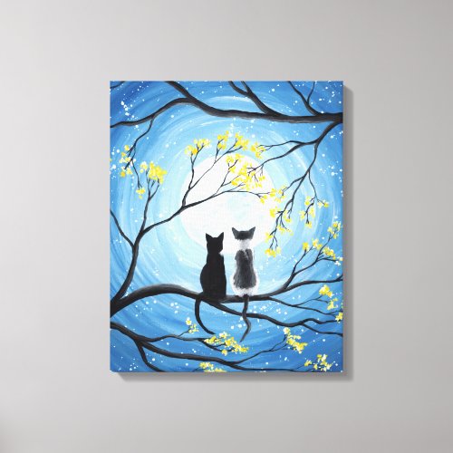 Whimsical Moon with Cats Canvas Print