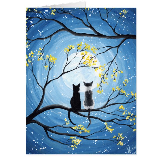 Whimsical Moon with Cats Card (Front)