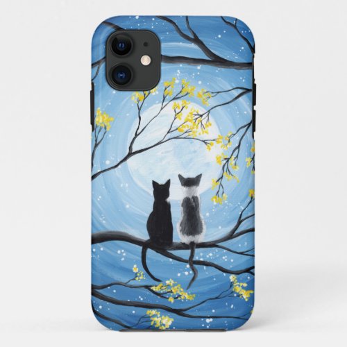 Whimsical Moon with Cats iPhone 11 Case