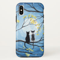 Whimsical Moon with Cats iPhone X Case