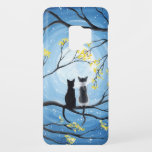 Whimsical Moon with Cats Case-Mate Samsung Galaxy S9 Case<br><div class="desc">Two cats sitting on a branch watching the full moon with a blue sky filled with stars. The branches of the trees surrounding them with small yellow flowers. Black tuxedo cat and a bi-color white and grey spotted cat. Original Modern Whimsical Acrylic Painting by Donna Leger. All Rights Reserved. ©irony...</div>