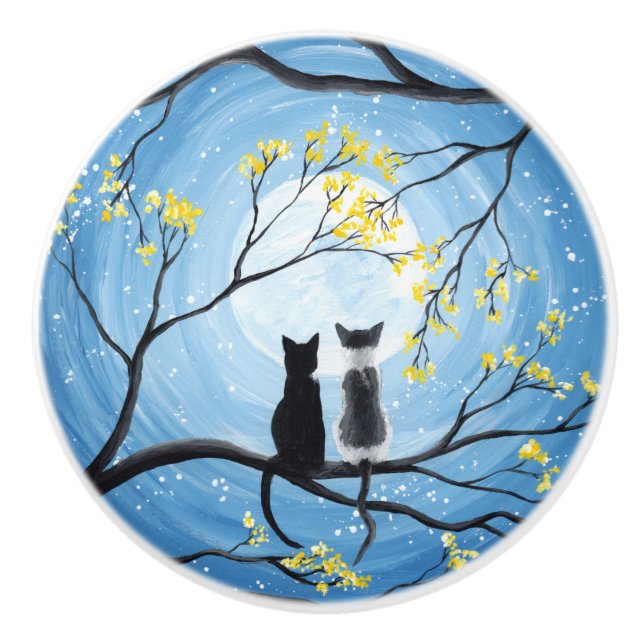 Whimsical Moon with Cats Ceramic Knob (Front)