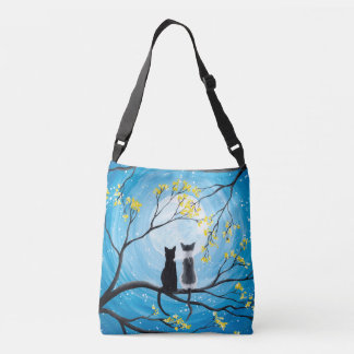 Whimsical Moon with Cats Crossbody Bag