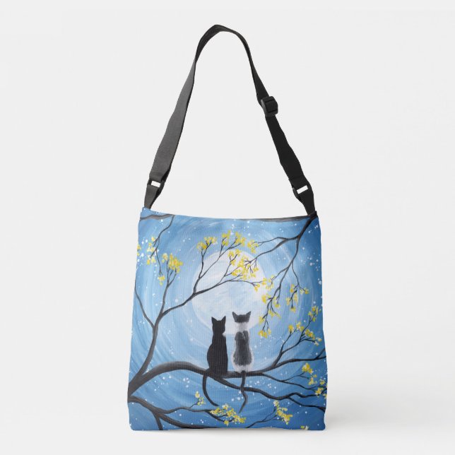 Whimsical Moon with Cats Crossbody Bag (Back)