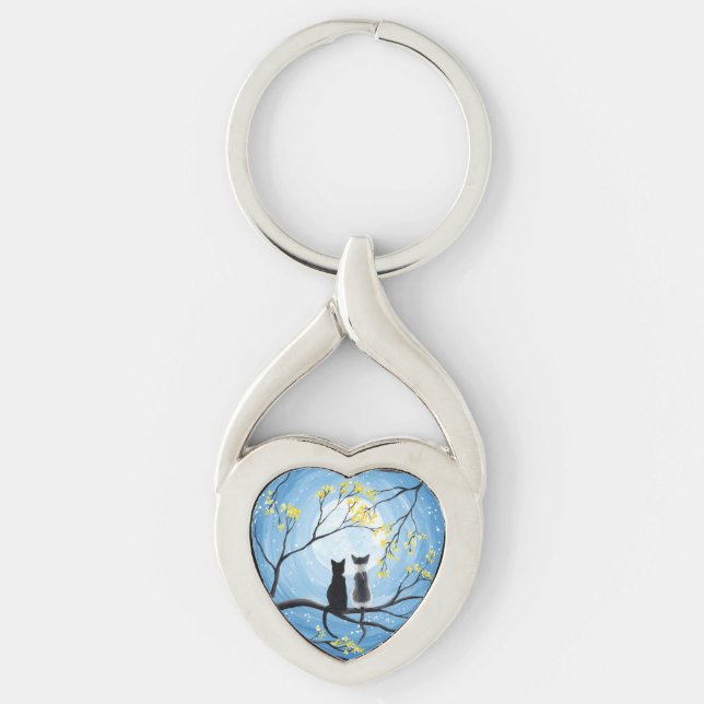 Whimsical Moon with Cats Keychain (Front)