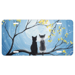 Whimsical Moon with Cats License Plate