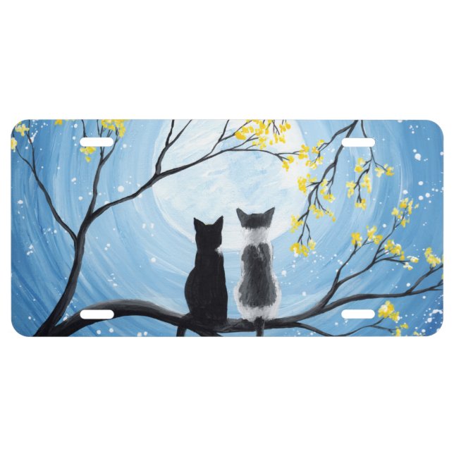 Whimsical Moon with Cats License Plate (Front)