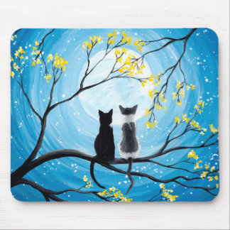Whimsical Moon with Cats Mouse Pad