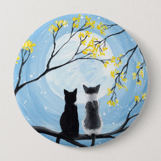 Whimsical Moon with Cats Painting Button