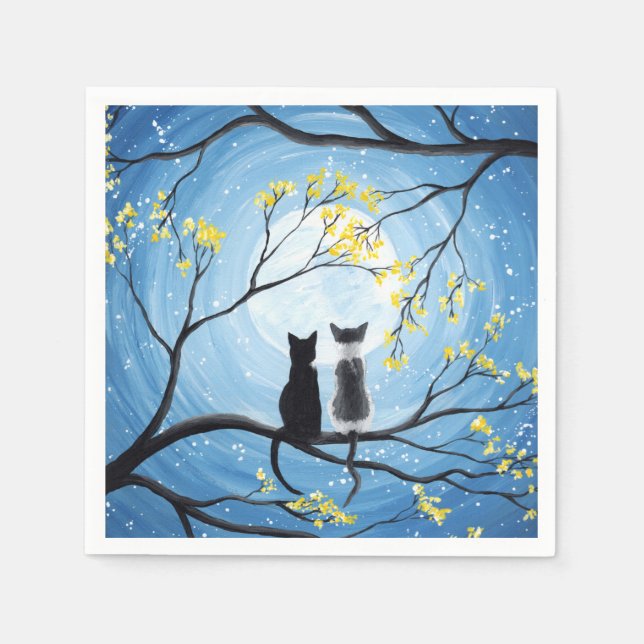 Whimsical Moon with Cats Paper Napkins (Front)