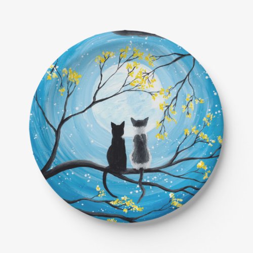 Whimsical Moon with Cats Paper Plates