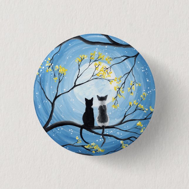 Whimsical Moon with Cats Pinback Button (Front)