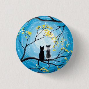 Whimsical Moon with Cats Pinback Button